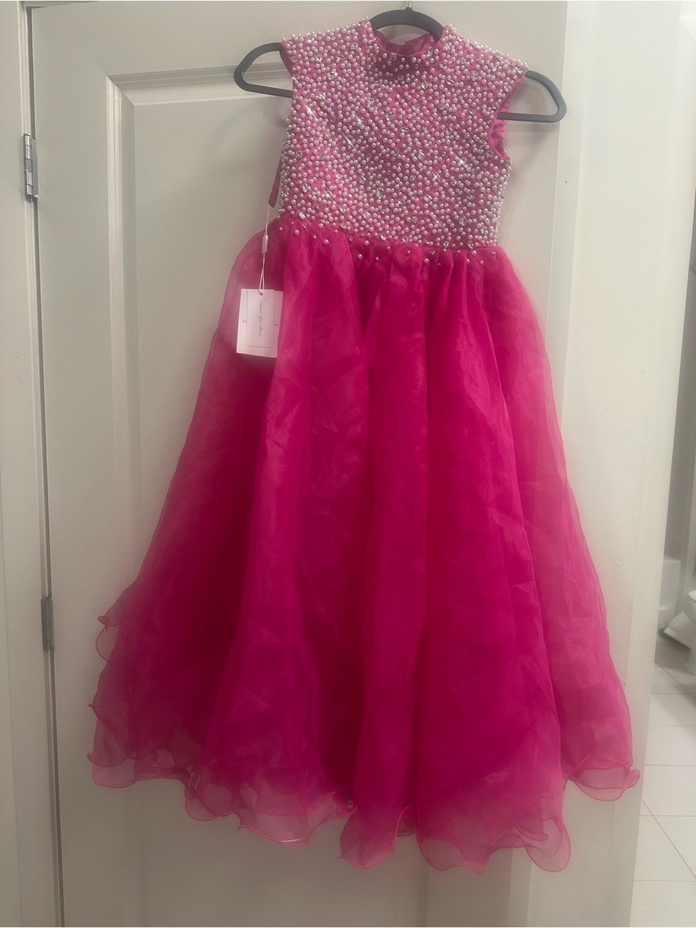 Girls' Hot Pink Pearl Bodice Formal Dress